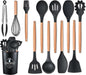 Silicone Spatula 12-Piece Set with Wooden Handle - Non-Stick, Flexible Kitchen Utensils (Black)